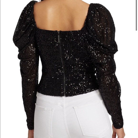 NWT Ramy Brook Black Skye Sequin Puff Sleeve Top Size 2 - Picture 2 of 7